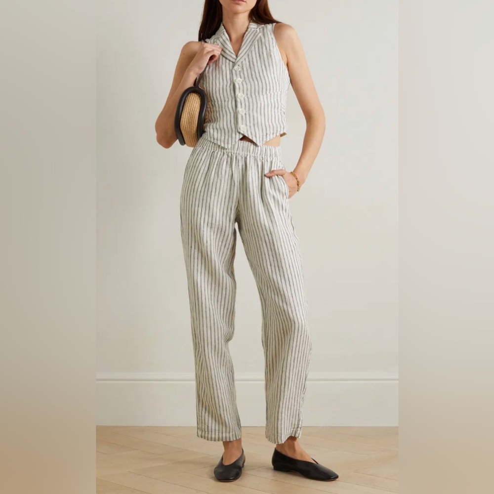 Alex Mill Standard Striped Linen Straight-Leg Pants Size: L